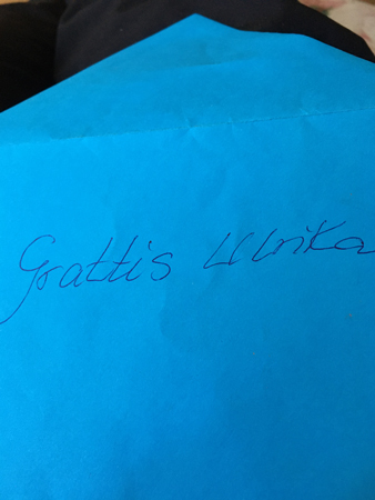 Blått kuvert Grattis Ulrika