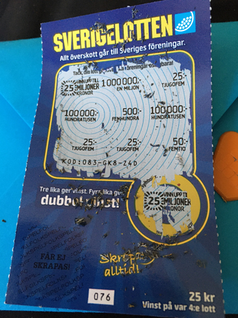 Sverigelott vinst 25 kronor