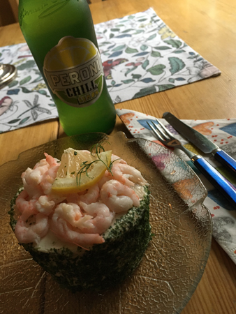 Peroni och räkbakelse