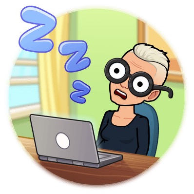 Bitmoji Tofflan sover vid datorn m stora brillor