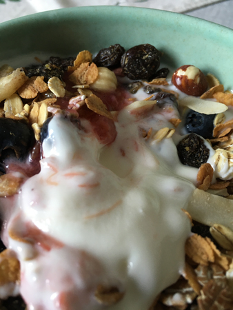 Grekisk yoghurt med müsli och Annas rabarberkompott