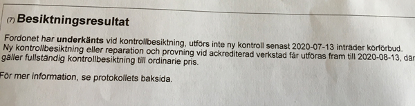 Underkänt på besiktningen