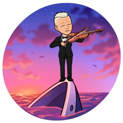 Bitmoji Tofflan spelar fiol på sjunkande båt