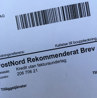 Rekommenderat brev m kallelse till bouppteckning