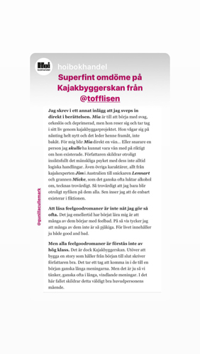 Hoi Förlag har puffat för min recension av Kajakbyggerskan