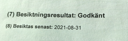 Besiktningsresultat godkänt