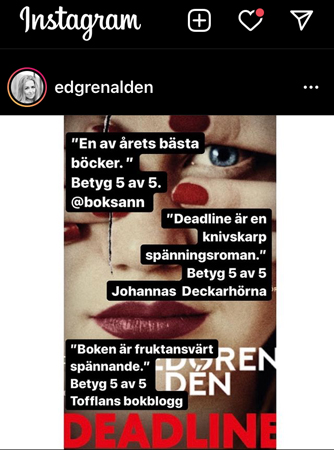 Rebecka Edgren citerar min recension av Deadline