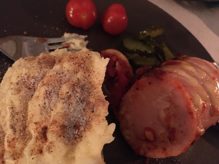 Potatismos och kycklingkorv grönsaker