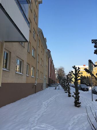 Snö på trottoaren
