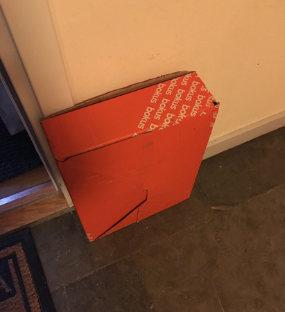 Paket från Bokus utanför ytterdörren
