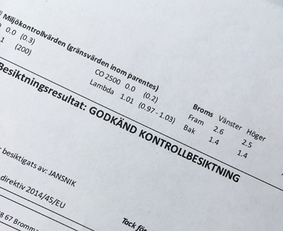 Godkänd kontrollbesiktning av nya bilen