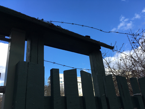 Spricka i fasaden och snö