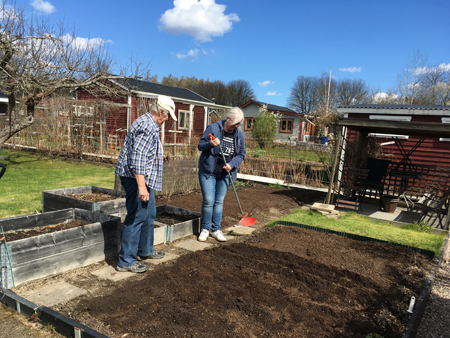 Slottsfrun och Anna betraktar potatislandet