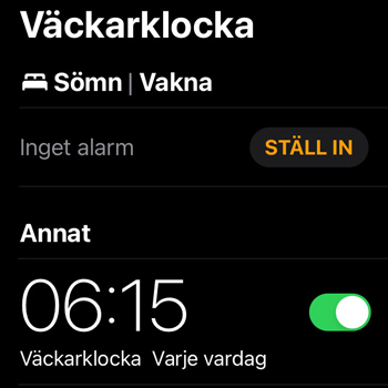Väckarklocka 6 o 15 på