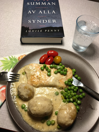 Boken Summan av alla synder och laxmiddag