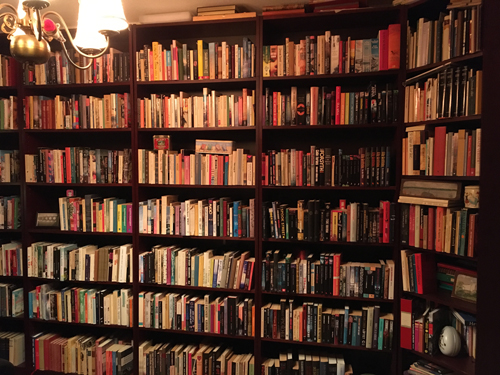 Bokhyllorna mot köket