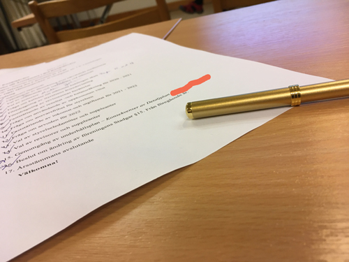 Dagordning och guldpenna årsstämma