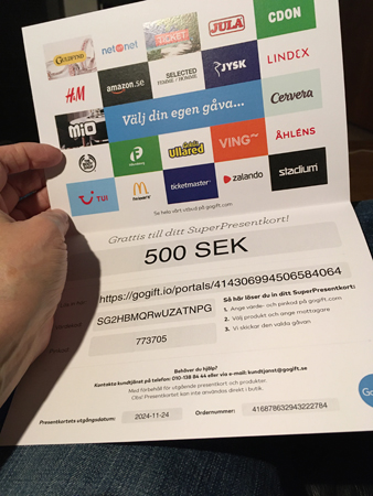 Presentkort 500 kronor julklapp från jobbet 2021