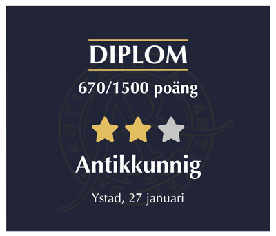 Diplom Antikkunnig Ystad 27 jan 2022