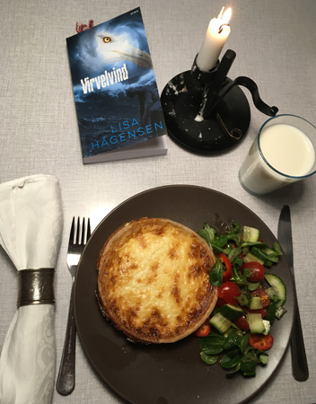 Ostpaj sallad mjölk och boken Virvelvind