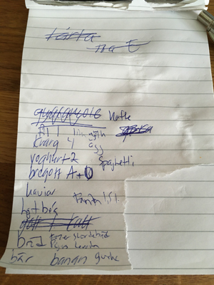 Foto på handlingslapp