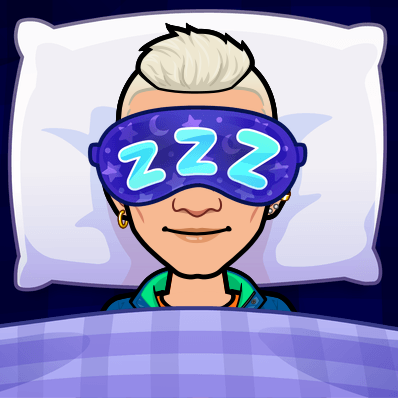 Bitmoji Tofflan sover med ögonmask