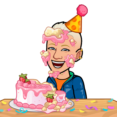 Bitmoji Tofflan med tårta i ansiktet