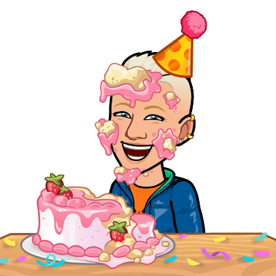 Bitmoji Tofflan med tårta i ansiktet