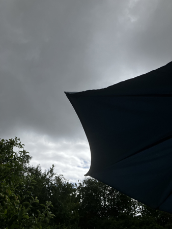 Mörka moln och parasoll