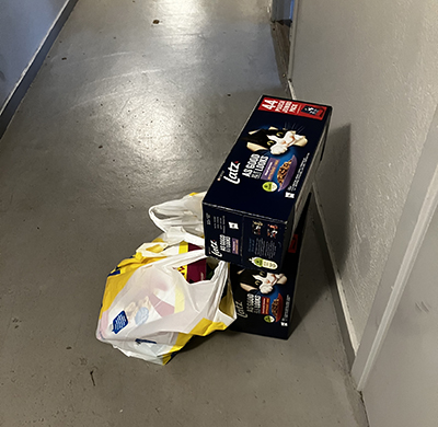 Kattmat och människomat i två kassar