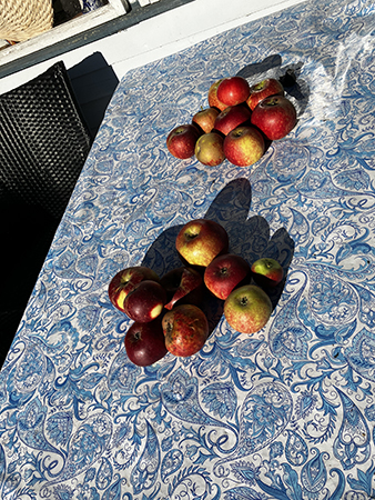 Två högar med röda äpplen