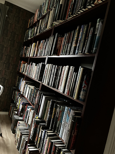 Tre hyllor med böcker i nya Bokrummet