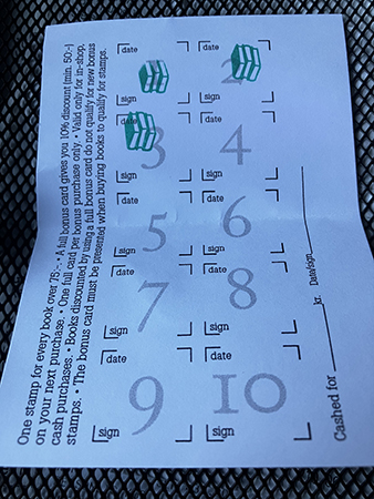 Tre stämplar i bonuskortet hos English Bookshop