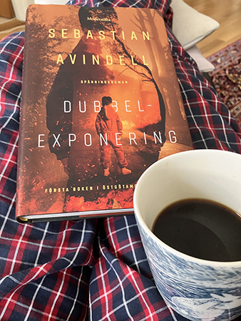 Läsning och kaffe vid lunchtid i fåtöljen Läsning och kaffe vid lunchtid i fåtöljen