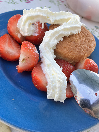 Muffins grädde och jordgubbar närbild