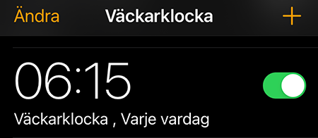 Väckarklocka 6 o 15 på