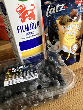 Fil blåbär och partymix till katterna