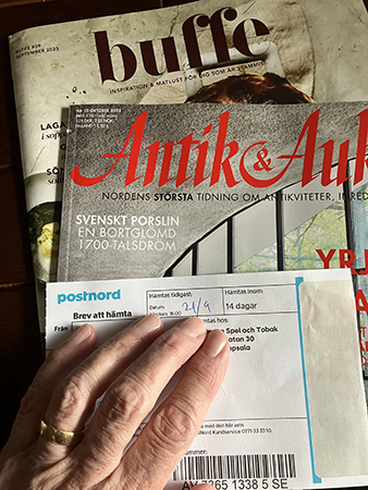 Buffé Antiktidningen och avi om brev att hämta