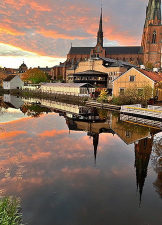 Rosa himmel domkyrkan och Fyrisån