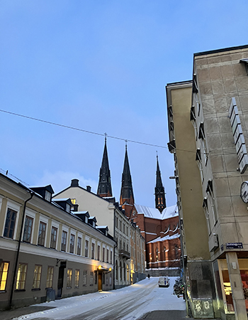 Domkyrkotornen Trädgårdsgatan vinter Domkyrkotornen Trädgårdsgatan vinter