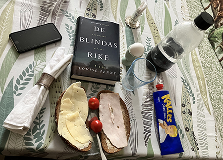 Hemmalunch med mackor vatten ägg o boken De blindas rike