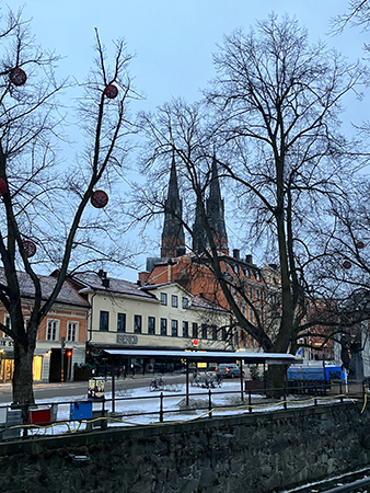 Domkyrkotornen ljus februarihimmel morgon