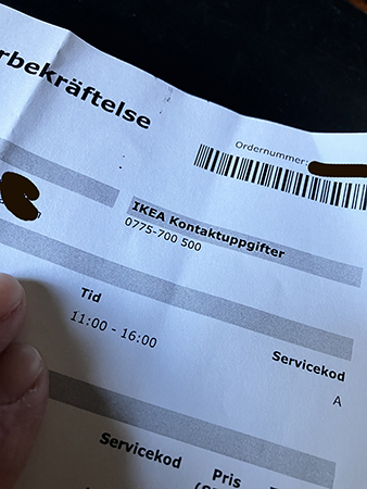 Orderbekräftelse på säng från IKEA