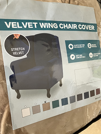 Sammetsöverdrag i stretchig sammet till Farfarsfåtöljen