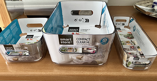 Tre plastlådor i olika storlekar fr Clas Ohlson