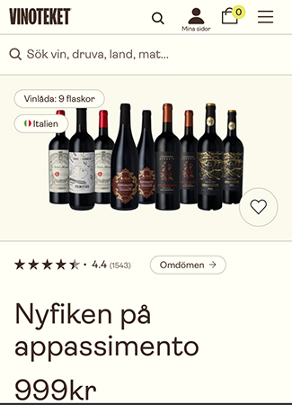 Nio flaskor appassimento från Vinoteket