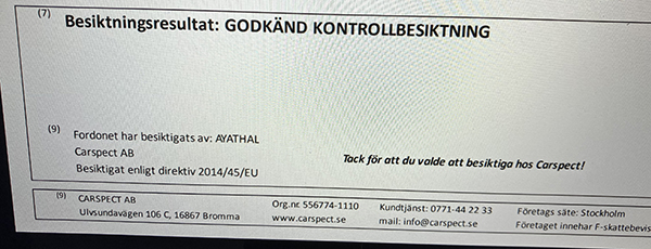 Godkänd kontrollbesiktning 2024