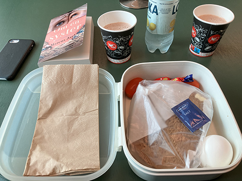 Matlåda med smörgås ägg små tomater dumlekolor Om en syster varm choklad