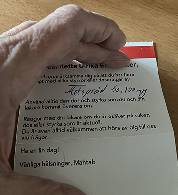 En hälsning från Mahtab om medicinerna