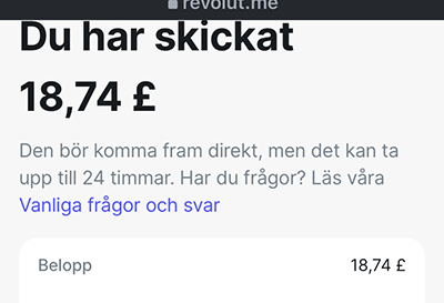 Skickat 18 komma 74 pund